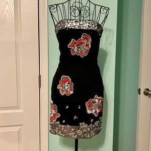 Sequin stone strapless dress mini